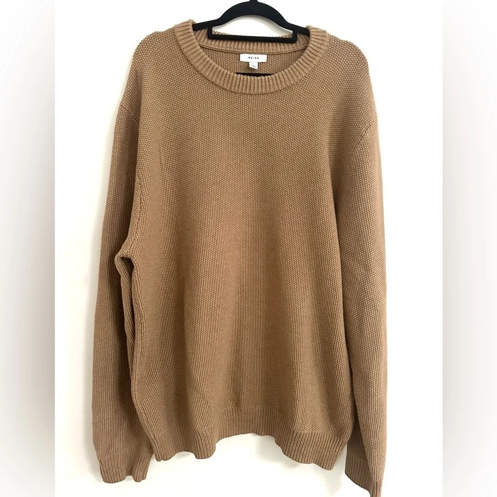 Reiss Cole Ribbed Crew Neck Jumper In Camel XL